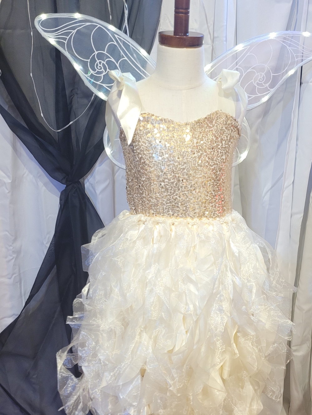 Amazon Ivory and Gold Sequin Fairy Dress with Ribbon Straps